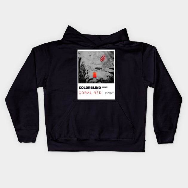 CORAL RED - white card  by COLORBLIND WorldView Kids Hoodie by DREAM SIGNED Collection